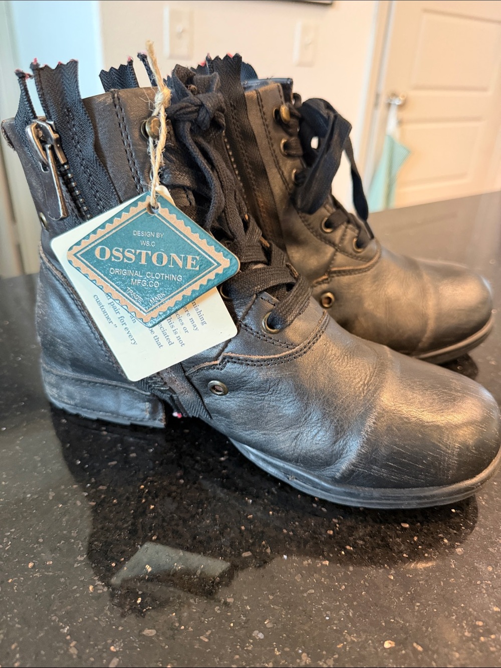Black Lace-Up Ankle Boots with Side Zipper